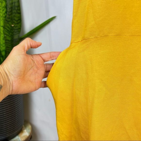 LOFT Size 6 Yellow Linen Blend Halter Dress MIDI Spring Summer - Picture 6 of 13